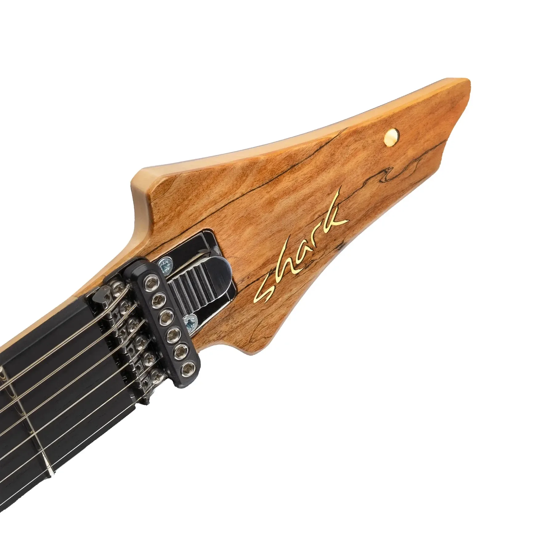 A full Shark neck: titanium infrastructure, individually adjustable frets, and the quick-change mount